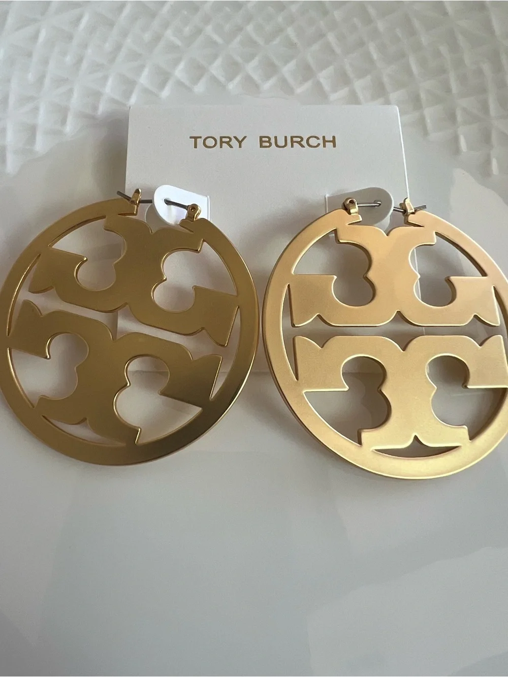 Tory Burch Large Gold Logo Cutout Hoop Earrings